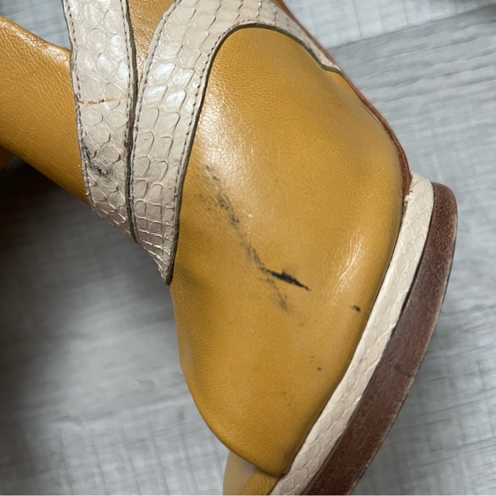 CHLOE Snakeskin Embossed And Leather Slingback Heeled Sandals 37 Mustard Cream - Picture 13 of 16